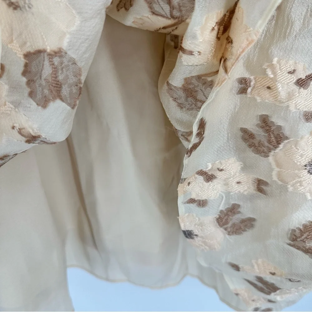 Storia Golden Floral Babydoll‎ Puff Sleeve Mini Dress Large Romantic Cottage NEW - Picture 7 of 16